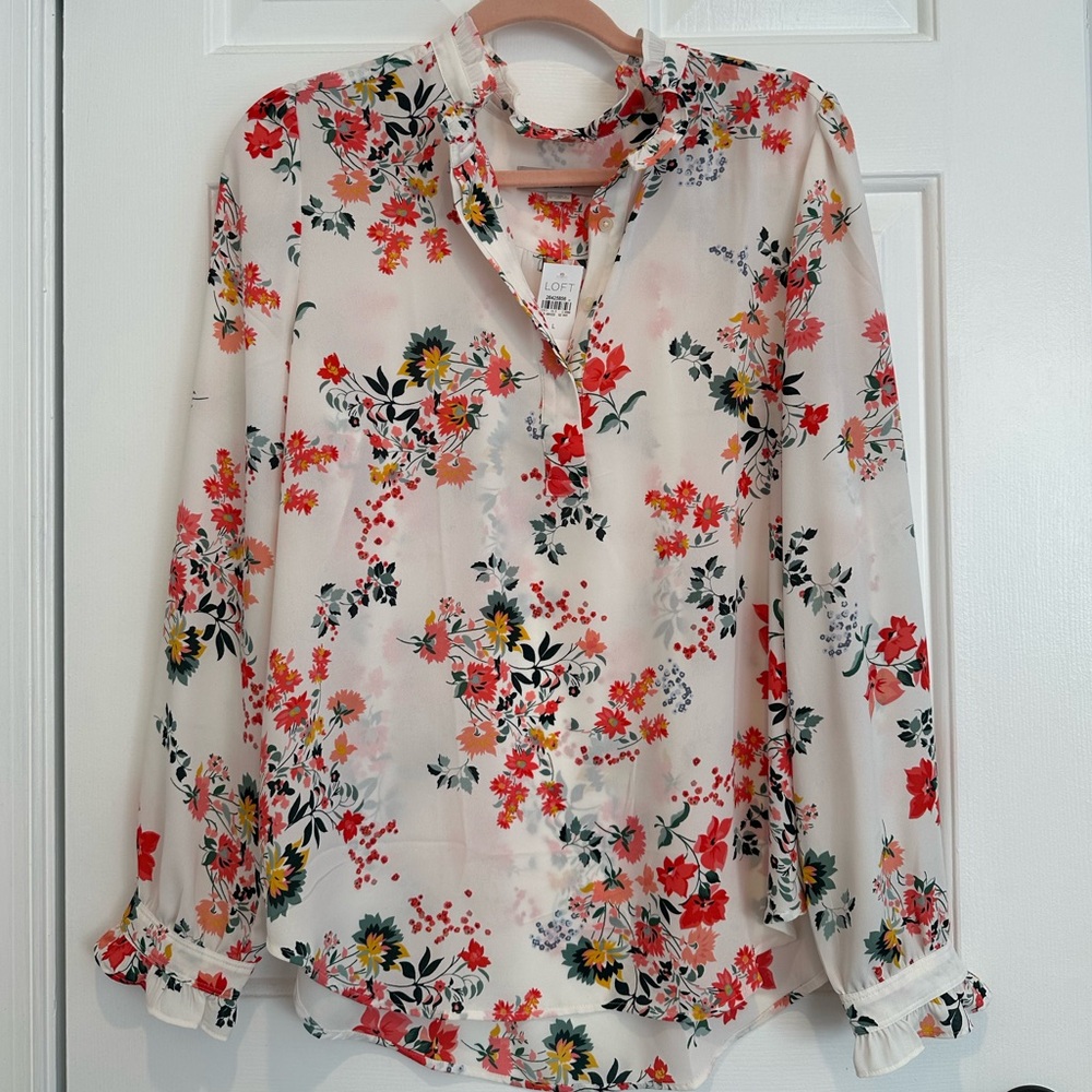 LOFT Floral Print Women's Top with Ruffle Detail